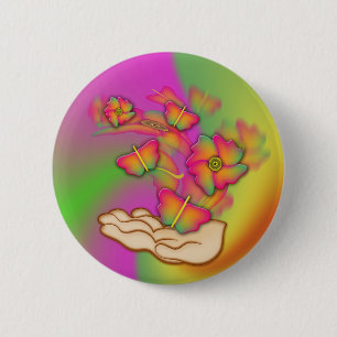 Butterflies & Flowers Ronde Button 5,7 Cm