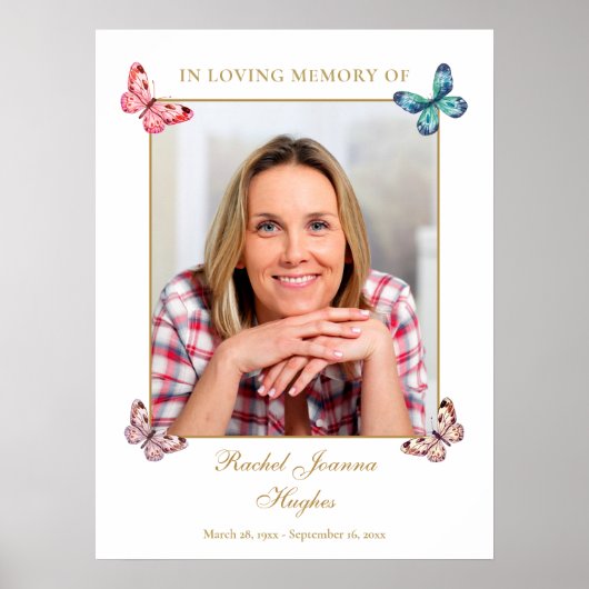 Butterflies Funeral Celebration Of Life Sign Poster (Voorkant)