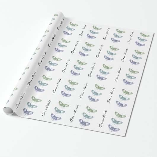 Butterflies gepersonaliseerde naam cadeaupapier (Uitgerold)