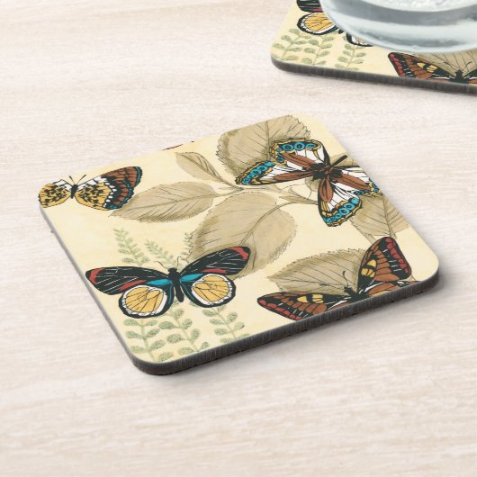 Butterflies glijdend over bladeren bier onderzetter (Linkerzijde)