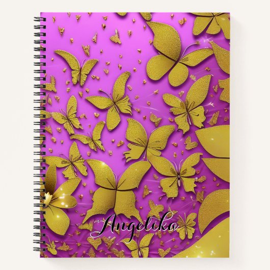 Butterflies Gold Glitters roze achtergrond Notitieboek (Voorkant)