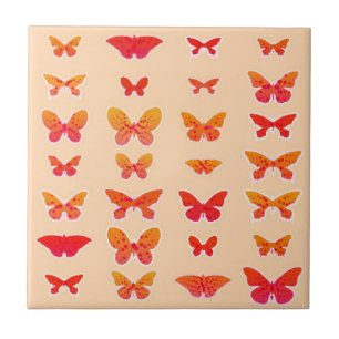 Butterflies, goud, koraalroze, zacht sinaasappel tegeltje