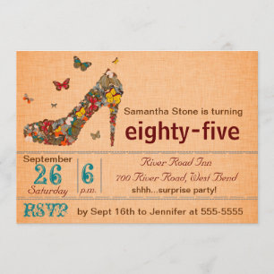 Butterflies High Heel 85th Birthday Invite Kaart