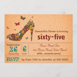 Butterflies High Hiel 65th Birthday Invite Kaart