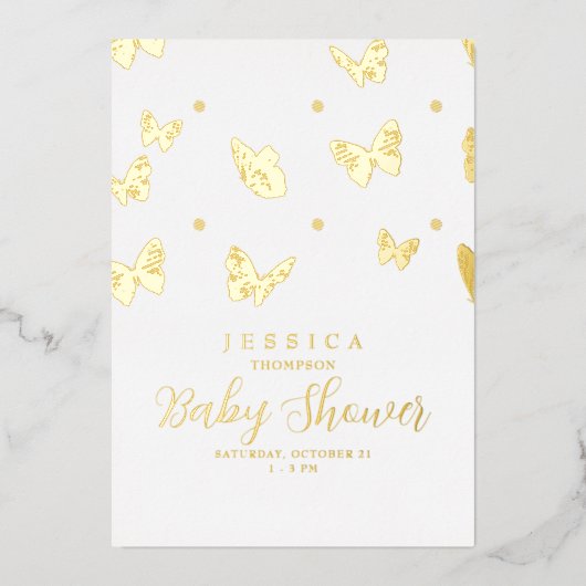 Butterflies in Air Baby shower Gold Folie Uitnodiging (Voorkant)