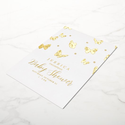 Butterflies in Air Baby shower Gold Folie Uitnodiging (Gedraaid)