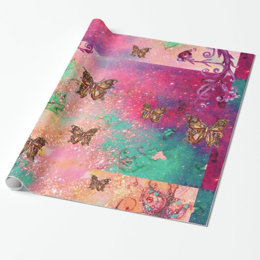 BUTTERFLIES IN PINK SPARKLES-MAGIC BUTTERFLY PLANT CADEAUPAPIER (Uitgerold)