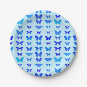 Butterflies, indigo, sky blue background papieren bordje