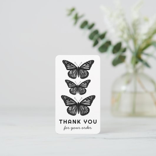 Butterflies Klantorde Dank u QR Code B&W Visitekaartje (Staand voorkant)