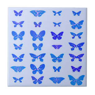 Butterflies, kobalt blauw, lichtblauwe achtergrond tegeltje