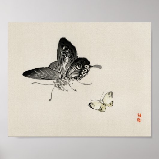 Butterflies Kono Bairei Waterverf Print (Voorkant)