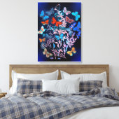 Butterflies, levendige kleuren, illustratie canvas afdruk (Insitu (Slaapkamer))