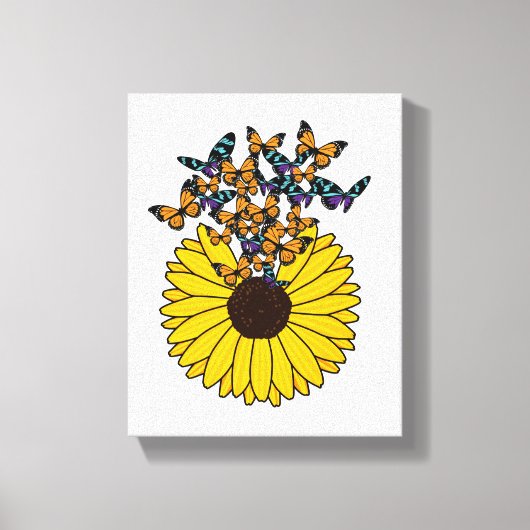 Butterflies met zonnebloem canvas afdruk (Voorkant)