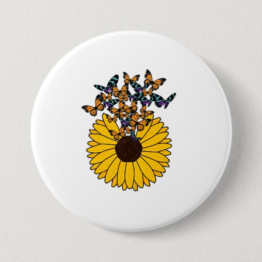 Butterflies met zonnebloem ronde button 7,6 cm (Voorkant)