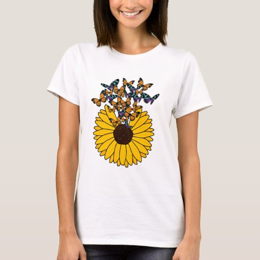 Butterflies met zonnebloem t-shirt (Voorkant)