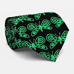 Butterflies - Mint Green op Black Stropdas
