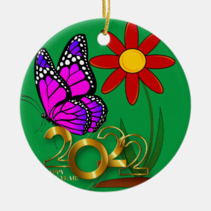 Butterflies, New Year, 2022, kersttriptych Keramisch Ornament