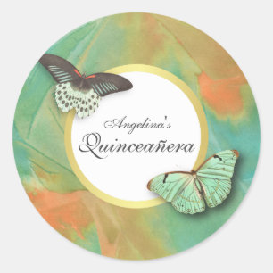 Butterflies on Southwest Colors Quinceanera Ronde Sticker