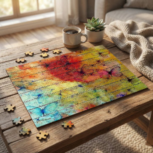 Butterflies op een kleurrijk Rustisch Hout Legpuzzel