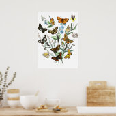 Butterflies op Flowers  illustratie Poster (Keuken)