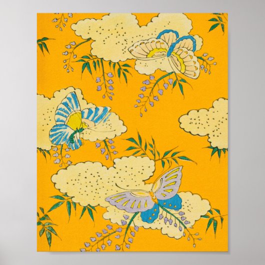 Butterflies op Flowers Japans afdrukken Poster (Voorkant)