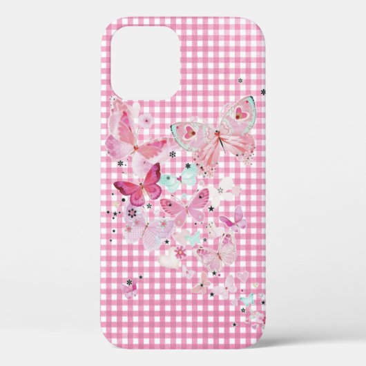 Butterflies op roze gingham Case-Mate iPhone case (Achterkant)