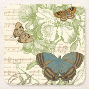 Butterflies op vel Music met Floral Design Vierkante Kartonnen Onderzetter