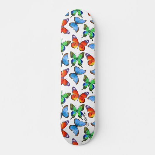 Butterflies op White & Name of Text Skateboard (Voorkant)