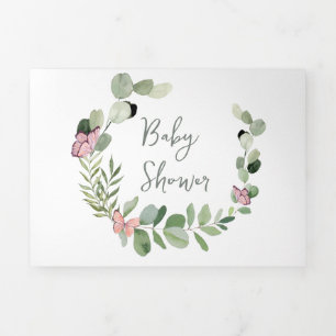 Butterflies over het hele Baby shower Drieluik Aankondiging