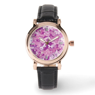 Butterflies, paars, lavender, roze horloge