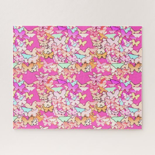Butterflies, Pastels op Fuchsia Pink Legpuzzel (Horizontaal)