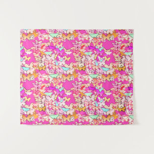 Butterflies, Pastels op Fuchsia Pink Wandkleed