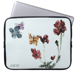 Butterflies Poppies Floral gepersonaliseerd Laptop Sleeve