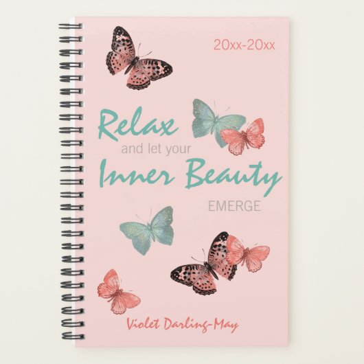 Butterflies & Positivity Quote - Coral Blauwgroen Planner (Voorkant)