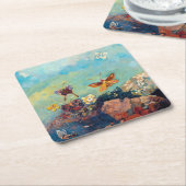 Butterflies, Redon Vierkante Kartonnen Onderzetter (Schuin)