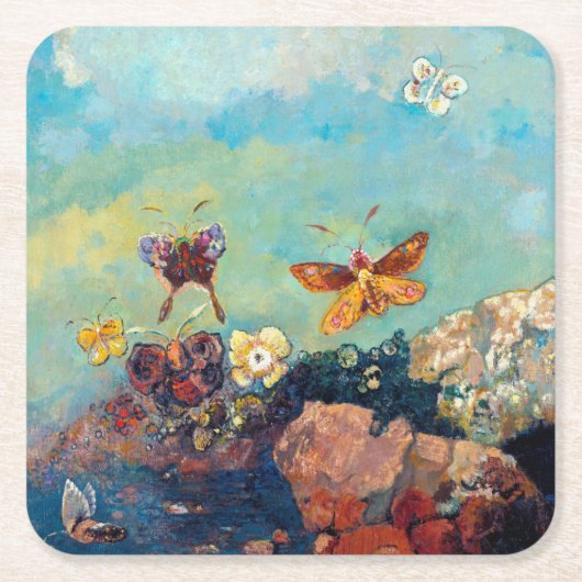 Butterflies, Redon Vierkante Kartonnen Onderzetter (Voorkant)
