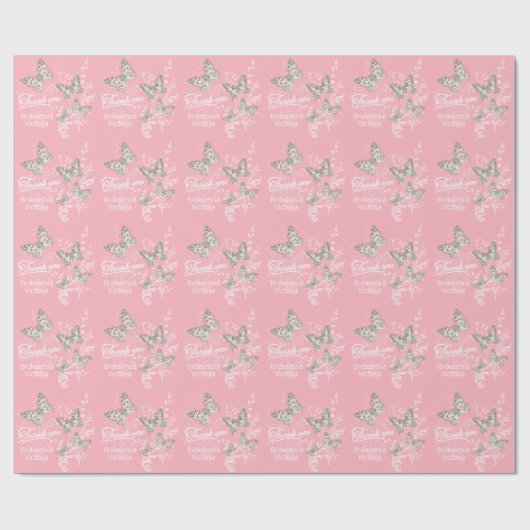 Butterflies roze bruiloft gunst dank u wrap cadeaupapier (Vlak)