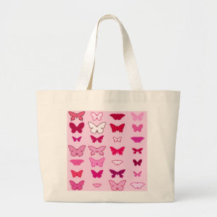 Butterflies, roze en fuchsia grote tote bag