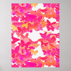 Butterflies, roze, fuchsie en koraal poster