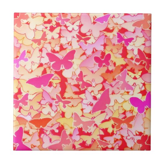 Butterflies, roze, perzik, koraal tegeltje (Voorkant)
