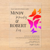 Butterflies Script Rainbow Wedding Invitation Acryl Uitnodigingen (Voorkant)