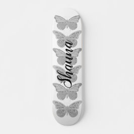 Butterflies Silver Grey Sparkle gepersonaliseerd Skateboard