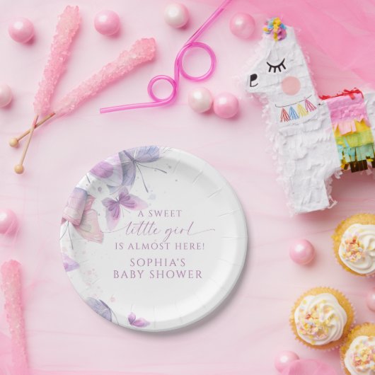 Butterflies Sweet Little Girl Baby shower Papieren Bordje (Feest)