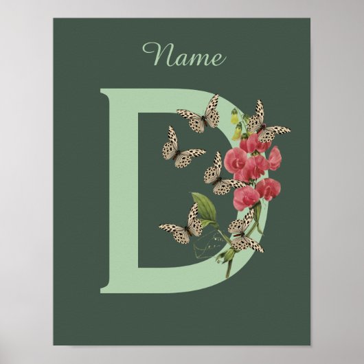 Butterflies Sweet Pea Monogram Initiaal D Naam Poster (Voorkant)