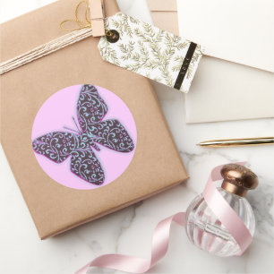 Butterflies Swirl Paars Ronde Sticker