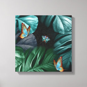 Butterflies van Paradise Tropical Turquoise Splash Canvas Afdruk