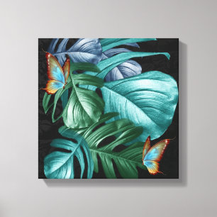 Butterflies van Paradise Tropical Turquoise Splash Canvas Afdruk
