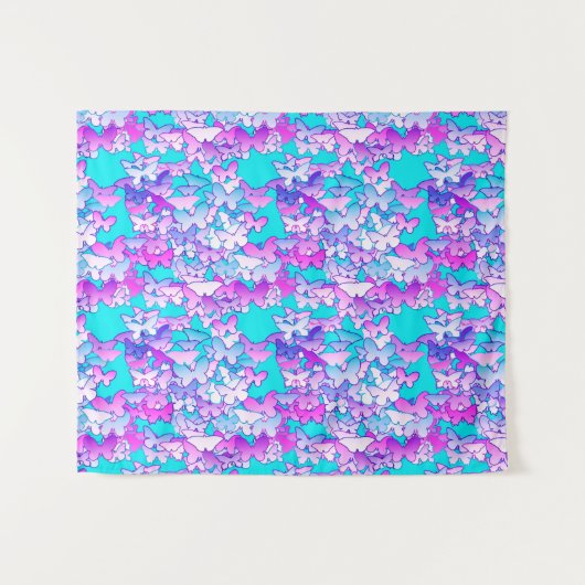 Butterflies, Violet en Tturquoise Wandkleed (Voorkant (horizontaal))