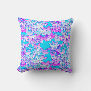 Butterflies, violet en turquoise kussen