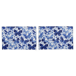 Butterflies Waterverf Blue Pattern Kussensloop